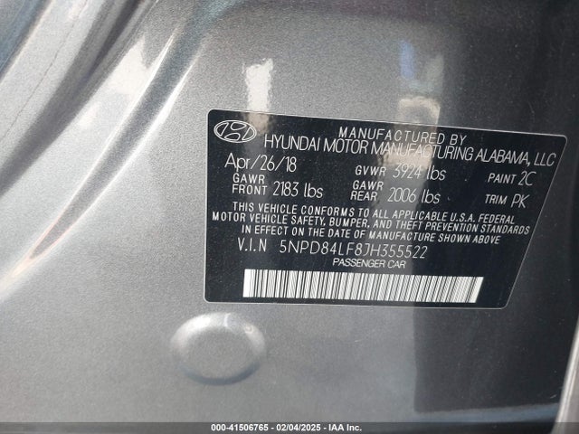 5NPD84LF8JH355522 Hyundai ELANTRA SEL