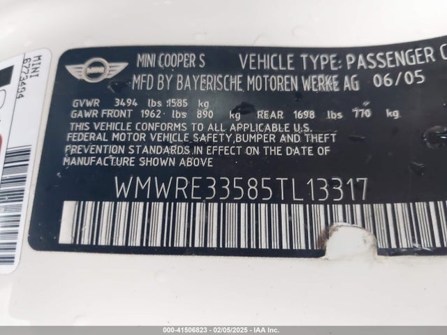 2005 MINI COOPER S WMWRE33585TL13317 Photo 8