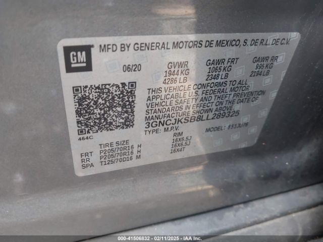 3GNCJKSB8LL289325 Chevrolet Trax Fwd Ls