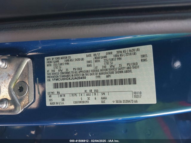 1FMCU0HDXJUA20450 Ford ESCAPE SEL