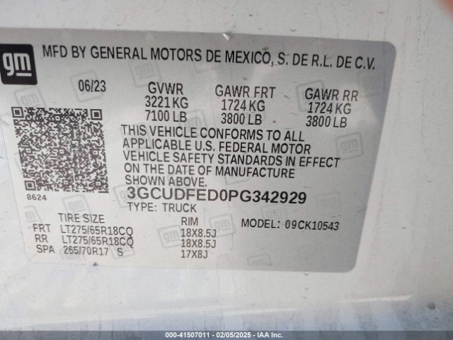 3GCUDFED0PG342929 Chevrolet Silverado 1500 4wd  Short Bed Lt Trail Boss