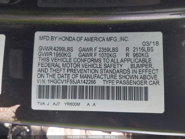 1HGCV1F55JA142266 Honda l15be