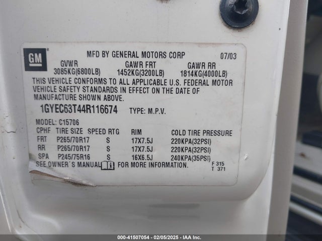 2004 CADILLAC ESCALADE 1GYEC63T44R116674 Photo 8