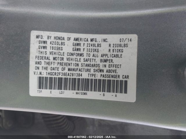 1HGCR2F36EA281384 Honda ACCORD LX