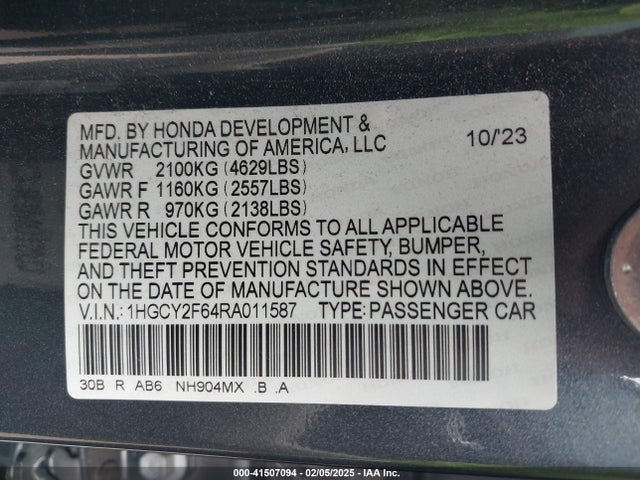 Honda lfc5 2024 1HGCY2F64RA011587 Image 9