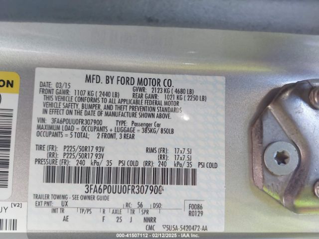 3FA6P0UU0FR307900 Ford Fusion Hybrid S