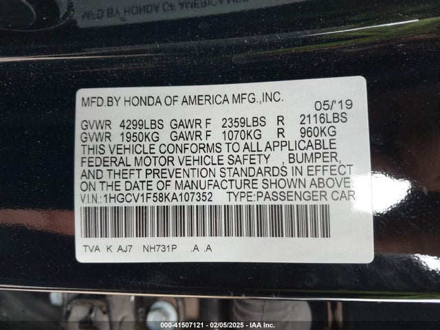 1HGCV1F58KA107352 Honda Accord Ex-l
