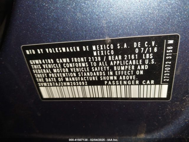 3VW2B7AJ2HM203092 Volkswagen Jetta 1.4t S