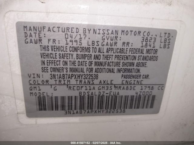 3N1AB7APXHY322538 Nissan SENTRA SV