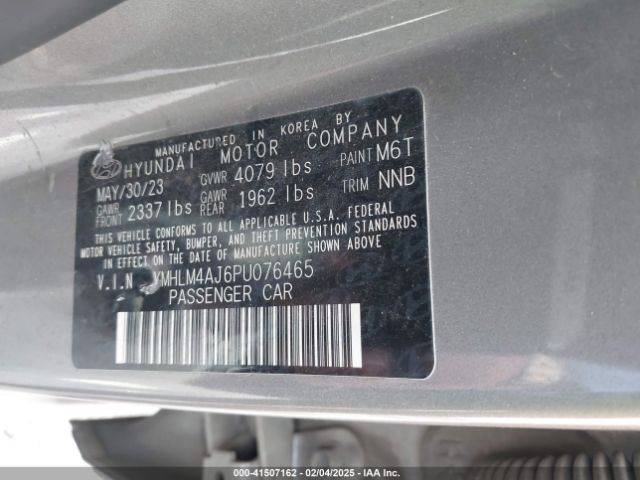 KMHLM4AJ6PU076465 Hyundai Elantra Hybrid Blue