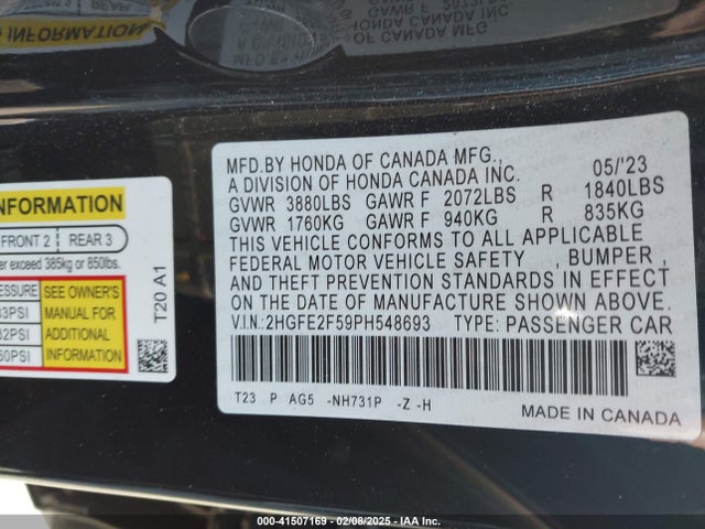 2HGFE2F59PH548693 Honda Civic Sport
