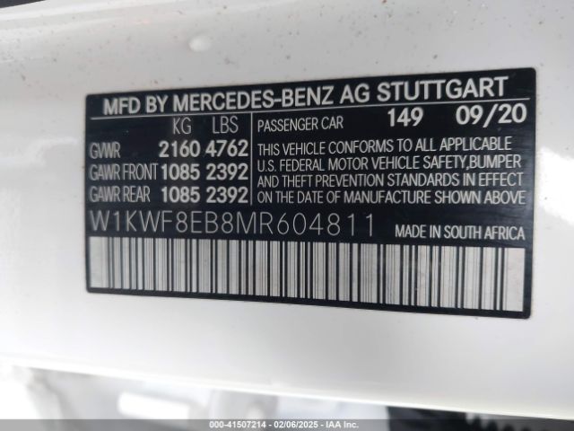 2021 MERCEDES-BENZ C 300 W1KWF8EB8MR604811 Photo 8