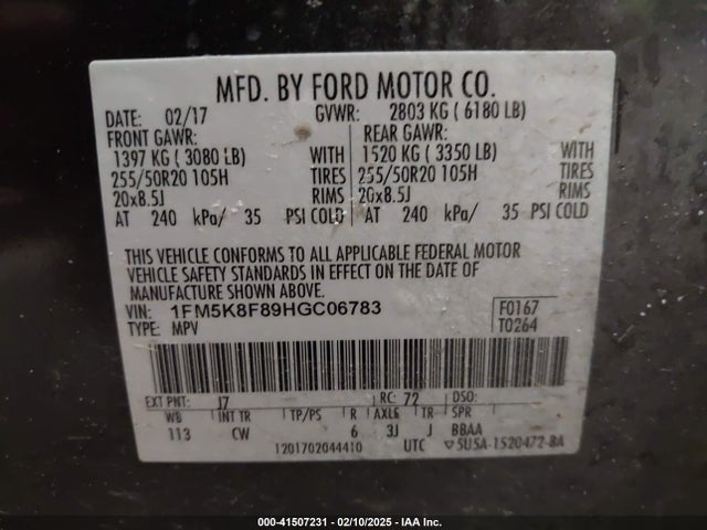 1FM5K8F89HGC06783 Ford Explorer Limited