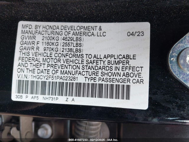 1HGCY2F51PA023281 Honda lfc5