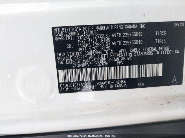 2T3A1RFV1LC137636 Toyota a25a-fks