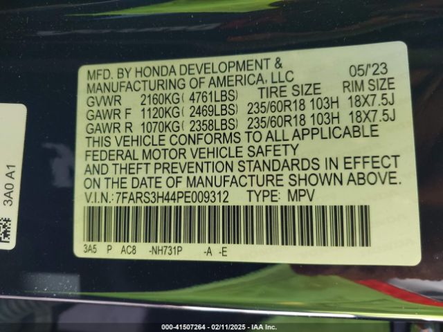 7FARS3H44PE009312 Honda Cr-v Ex 2wd