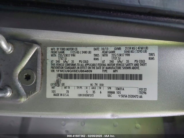 Ford ESCAPE SE 2014 1FMCU9GX6EUB64809 Image 9