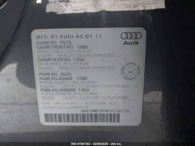 2012 AUDI Q5 WA1MKCFP9CA136170 Photo 8