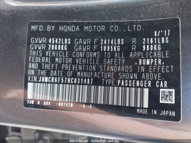 JHMCR6F57HC031487 Honda Accord Hybrid Ex-l