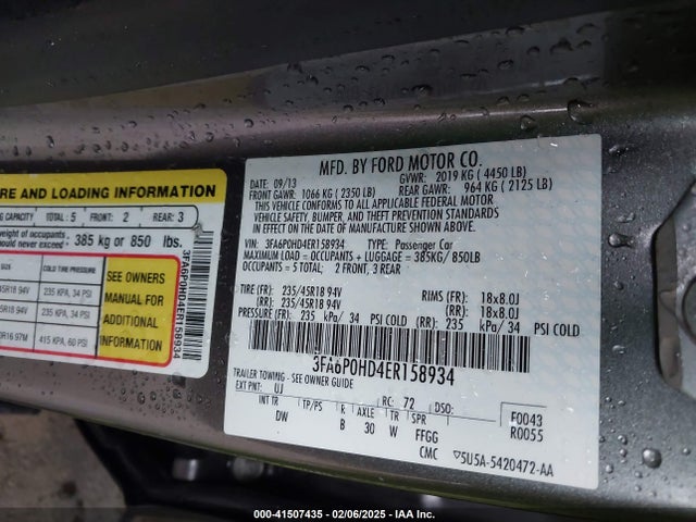 Ford FUSION SE 2014 3FA6P0HD4ER158934 Image 9