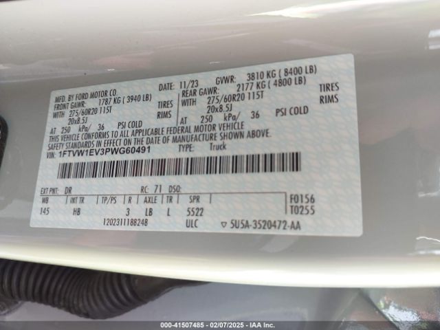 1FTVW1EV3PWG60491 Ford F-150 Lightning Lariat