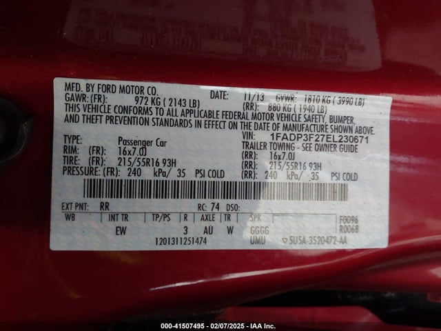 Ford FOCUS SE 2014 1FADP3F27EL230671 Image 9