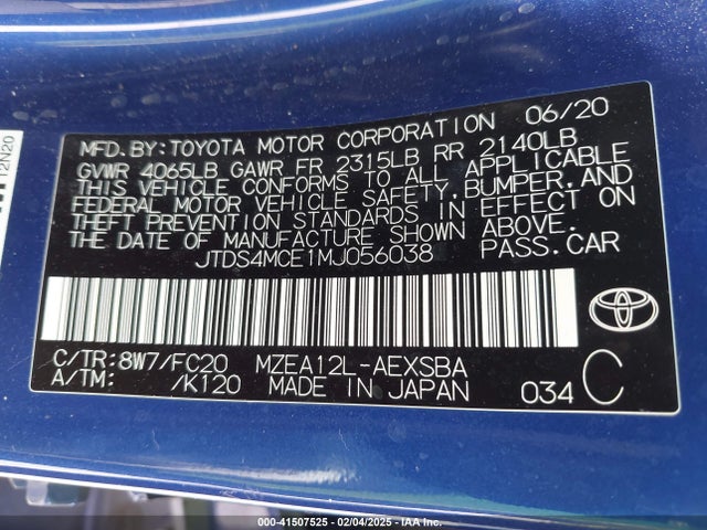 JTDS4MCE1MJ056038 Toyota COROLLA SE