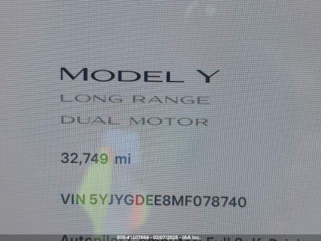5YJYGDEE8MF078740 Tesla Model Y Long Range Dual Motor All-wheel Drive