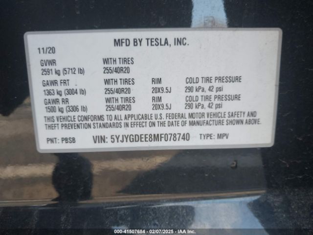 5YJYGDEE8MF078740 Tesla Model Y Long Range Dual Motor All-wheel Drive