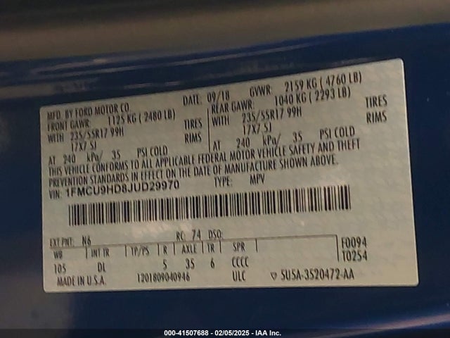 1FMCU9HD8JUD29970 Ford ESCAPE SEL
