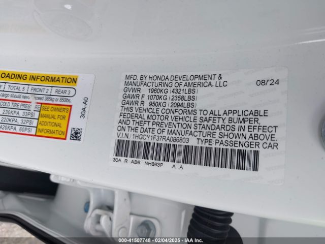 1HGCY1F37RA086803 Honda ACCORD EX