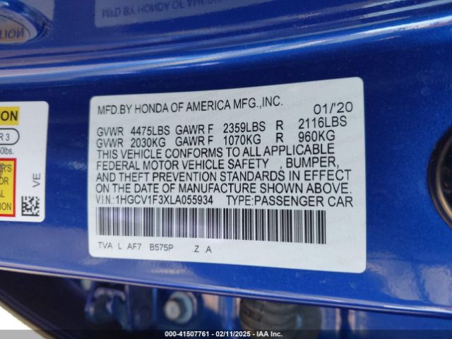 1HGCV1F3XLA055934 Honda Accord Sport