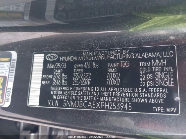 5NMJBCAEXPH253945 Hyundai TUCSON SEL