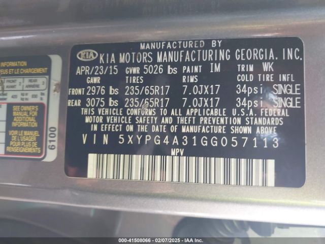 5XYPG4A31GG057113 KIA Sorento 2.4l L