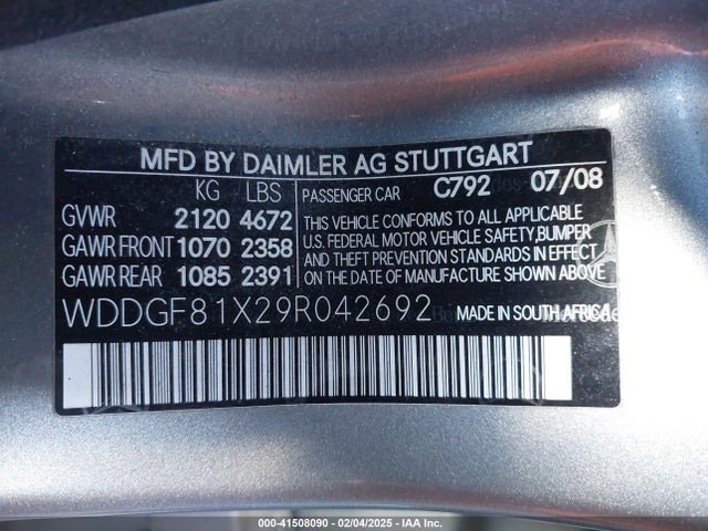 Aukcja sprzedaży 2009 Mercedes-benz C 300 Luxury 4matic/sport 4matic, vin: WDDGF81X29R042692, numer aukcji: 41508090