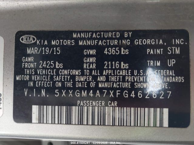 5XXGM4A7XFG462627 KIA Optima Lx