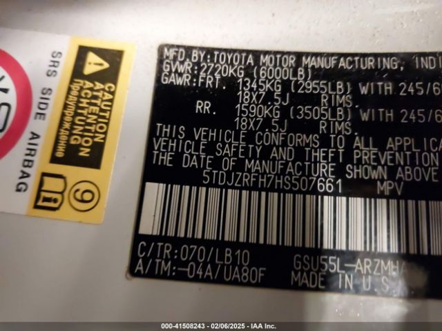 5TDJZRFH7HS507661 Toyota Highlander Xle