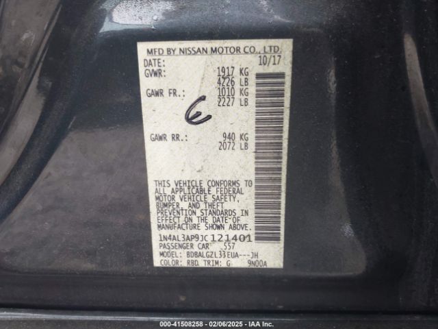 1N4AL3AP9JC121401 Nissan Altima 2.5 S