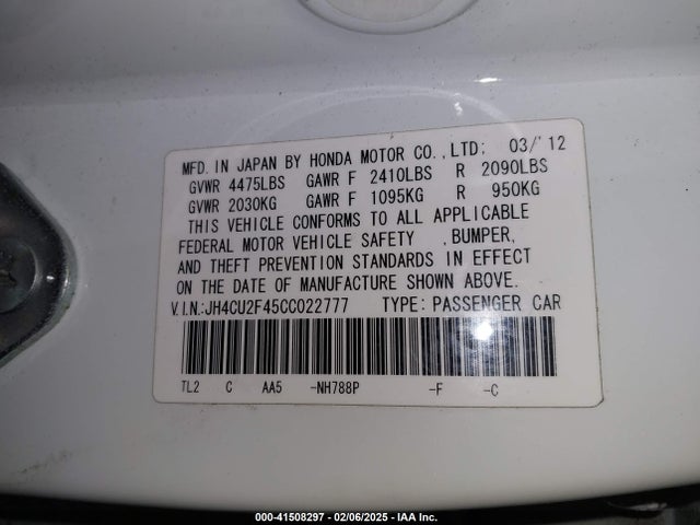 Продаж на аукціоні авто 2012 Acura Tsx 2.4, vin: JH4CU2F45CC022777, номер лоту: 41508297