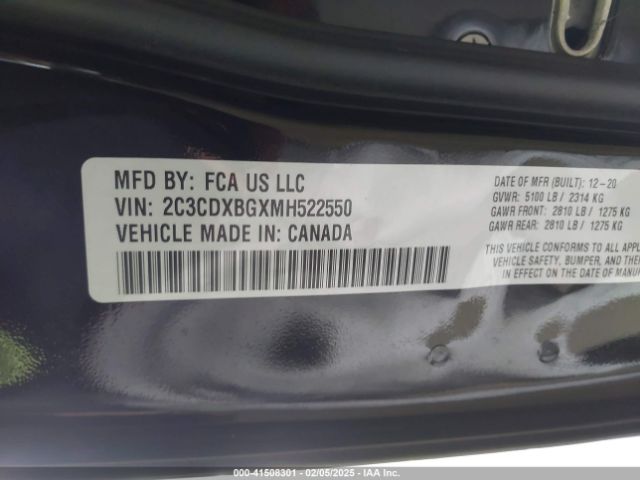 2C3CDXBGXMH522550 Dodge Charger Sxt Rwd