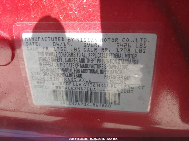 Nissan Versa 1.6 Sv 2019 3N1CN7AP0KL867880 Image 9