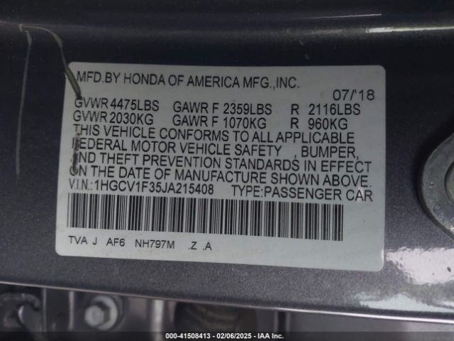 1HGCV1F35JA215408 Honda Accord Sport