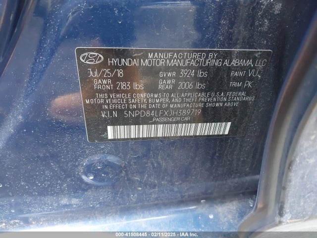 5NPD84LFXJH389719 Hyundai Elantra Value Edition