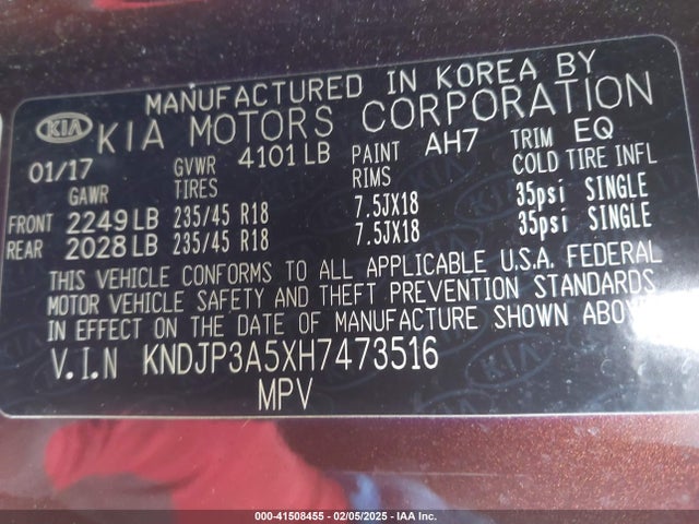 KIA SOUL + 2017 KNDJP3A5XH7473516 Image 9