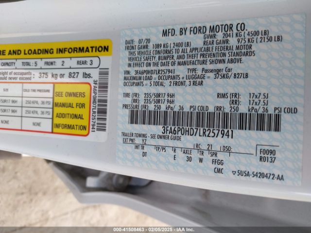 3FA6P0HD7LR257941 Ford FUSION SE