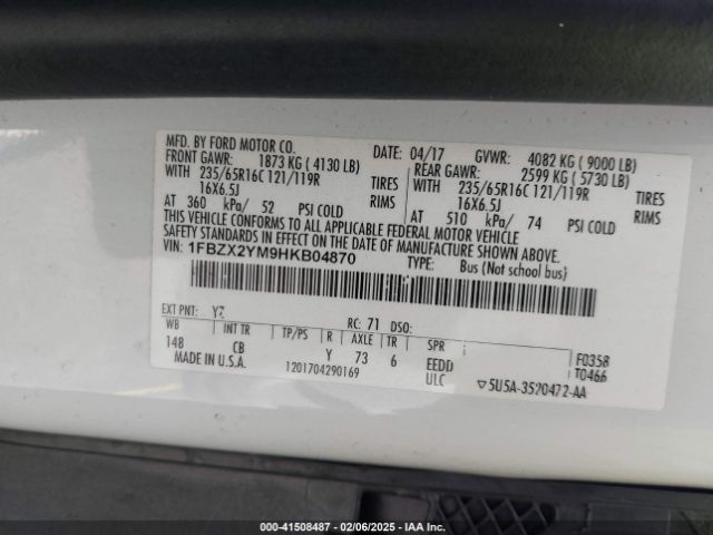 1FBZX2YM9HKB04870 Ford Transit-350 Xlt
