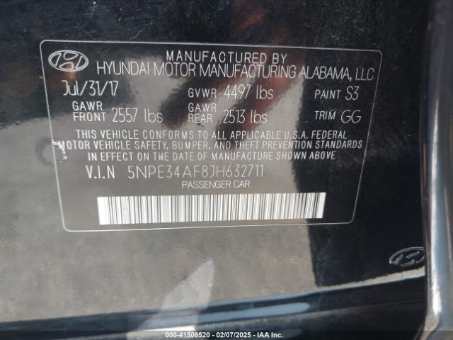 5NPE34AF8JH632711 Hyundai SONATA SEL
