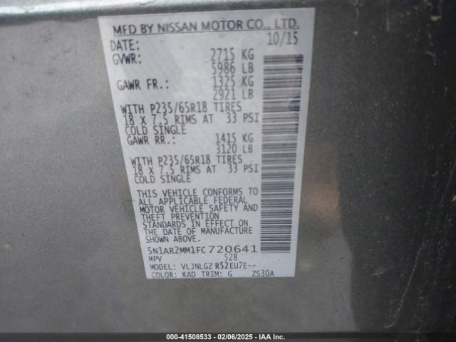 5N1AR2MM1FC720641 Nissan Pathfinder Sl