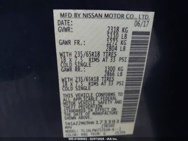 5N1AZ2MG9HN173393 Nissan MURANO S