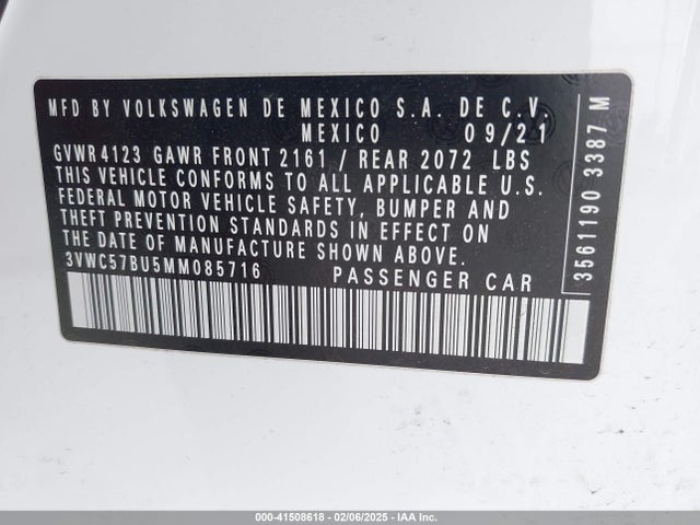 3VWC57BU5MM085716 Volkswagen Jetta 1.4t R-line/1.4t S/1.4t Se